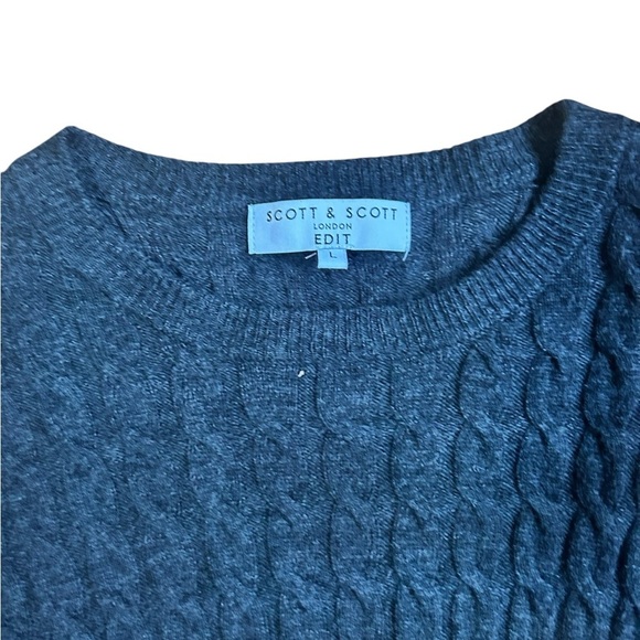 Scott & Scott London Wool & Cashmere-Blend Crewneck Sweater Size L Cable Knit - Picture 4 of 8